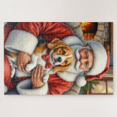 Weihnachtsmann hält Beagle-Weihnachtskunst Puzzle (Horizontal)