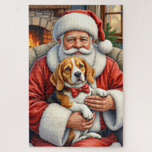 Weihnachtsmann hält Beagle-Weihnachtskunst Puzzle