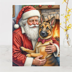Weihnachtsmann hält belgische Schäferhund-Weihnach Karte