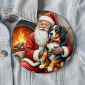 Weihnachtsmann hält Berner Sennenhund Weihnachten Button (Beispiel)