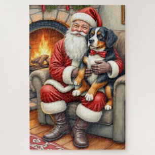 Weihnachtsmann hält Berner Sennenhund Weihnachten Puzzle