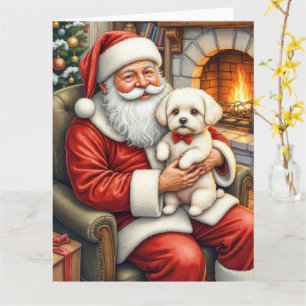 Weihnachtsmann hält Bichon Frise Weihnachtskunst Karte
