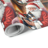 Weihnachtsmann hält Border Collie - Weihnachtskuns Geschenkpapier (Rolleneckpunkt)