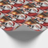 Weihnachtsmann hält Border Collie - Weihnachtskuns Geschenkpapier (Ecke)