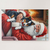 Weihnachtsmann hält Border Collie - Weihnachtskuns Puzzle (Horizontal)