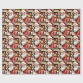 Weihnachtsmann hält Boston Terrier Weihnachtskunst Geschenkpapier (Flach)