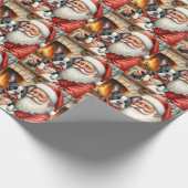 Weihnachtsmann hält Boston Terrier Weihnachtskunst Geschenkpapier (Ecke)