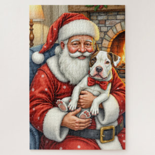 Weihnachtsmann hält Bull Terrier - Weihnachtskunst Puzzle