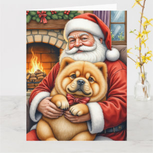 Weihnachtsmann hält Chow-Chow-Weihnachtskunst Karte