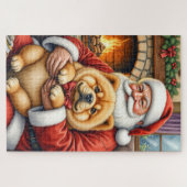 Weihnachtsmann hält Chow-Chow-Weihnachtskunst Puzzle (Horizontal)
