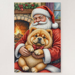 Weihnachtsmann hält Chow-Chow-Weihnachtskunst Puzzle