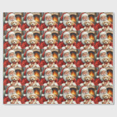 Weihnachtsmann hält Cockapoo-Weihnachtskunst Geschenkpapier (Flach)
