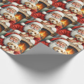 Weihnachtsmann hält Cockapoo-Weihnachtskunst Geschenkpapier (Ecke)