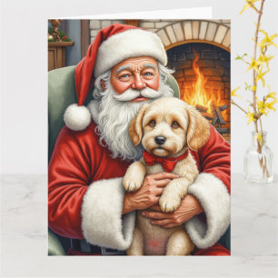 Weihnachtsmann hält Cockapoo Weihnachtskunst Karte