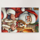 Weihnachtsmann hält Cocker Spaniel Weihnachtskunst Puzzle (Horizontal)