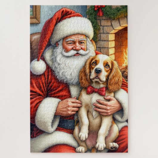 Weihnachtsmann hält Cocker Spaniel Weihnachtskunst Puzzle (Vertikal)