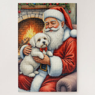 Weihnachtsmann hält Coton de Tulear Weihnachtskuns Puzzle