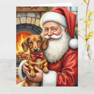 Weihnachtsmann hält Dachshund-Weihnachtskunst Karte