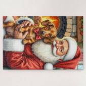 Weihnachtsmann hält Dackel-Weihnachtskunst Puzzle (Horizontal)