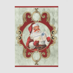 Weihnachtsmann hält ein Geschenk in einem antiken  Seidenpapier