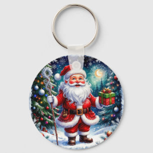 Weihnachtsmann hält ein Geschenk in einem magische Schlüsselanhänger