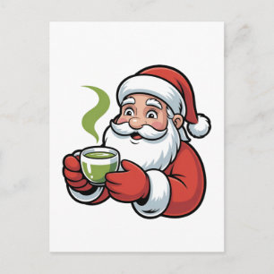 Weihnachtsmann hält ein Matcha Drink Weihnachten Einladungspostkarte