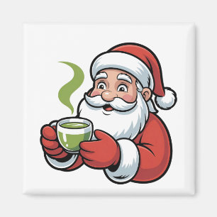 Weihnachtsmann hält ein Matcha Drink Weihnachten Magnet