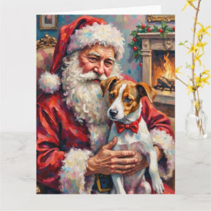 Weihnachtsmann hält Jack Russell Christmas-Kunst Karte