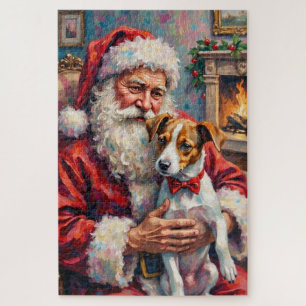 Weihnachtsmann hält Jack Russell Christmas-Kunst Puzzle