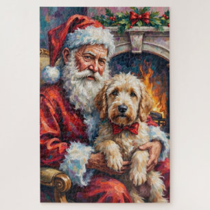 Weihnachtsmann hält Old English Sheepdog Weihnacht Puzzle