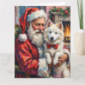 Weihnachtsmann hält Samojede-Christmas-Kunst Karte (Vorderseite)