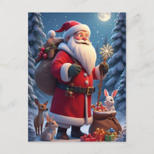 Weihnachtsmann hält Schneeflocke Weihnachtsszene Postkarte