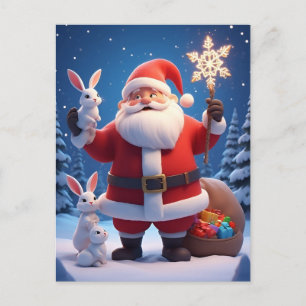 Weihnachtsmann hält Schneeflocke Weihnachtsszene Postkarte