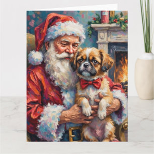 Weihnachtsmann hält Shih Tzu Christmas Kunst Karte