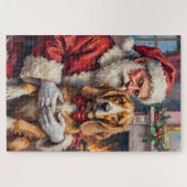 Weihnachtsmann hält Silken Windhound Christmas Kun Puzzle (Horizontal)