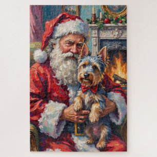 Weihnachtsmann hält Skye Terrier Weihnachtskunst Puzzle