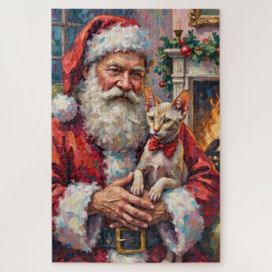 Weihnachtsmann hält Sphynx-Katze Weihnachtskunst Puzzle