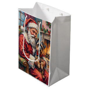 Weihnachtsmann hält Tibetan Terrier Christmas Kuns Mittlere Geschenktüte