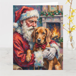Weihnachtsmann hält Vizsla Weihnachtskunst Karte