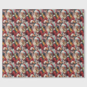 Weihnachtsmann hält Wirefox Terrier Weihnachtskuns Geschenkpapier (Flach)