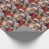 Weihnachtsmann hält Wirefox Terrier Weihnachtskuns Geschenkpapier (Ecke)