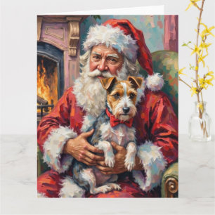 Weihnachtsmann hält Wirefox Terrier Weihnachtskuns Karte