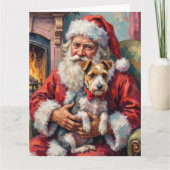 Weihnachtsmann hält Wirefox Terrier Weihnachtskuns Karte (Vorderseite)