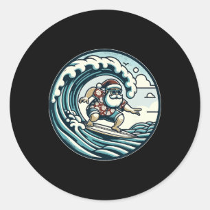 Weihnachtsmann Hawaiianisches Surfen Weihnachten A Runder Aufkleber
