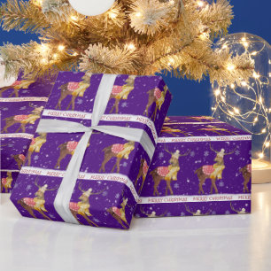 Weihnachtsmann Hirsch in Schneeflocken Geschenkpapier