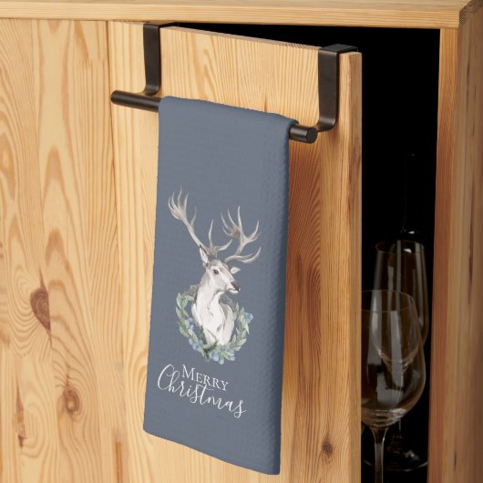 Weihnachtsmann Hirsch mit Winterkranz Wurf Geschirrtuch (Drittel gefaltet)