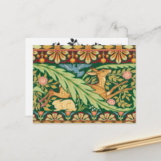 Weihnachtsmann Hirsch und Kaninchen - Walter Crane Feiertagspostkarte