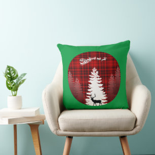weihnachtsmann hirsch weihnachtsbaum rot kariert kissen