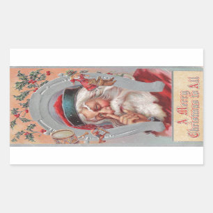 Weihnachtsmann Hufeisen gerahmter Vintage-Aufklebe Rechteckiger Aufkleber