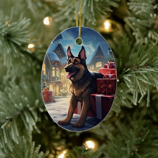 Weihnachtsmann, Hund Lover Keramik Ornament (Baum)